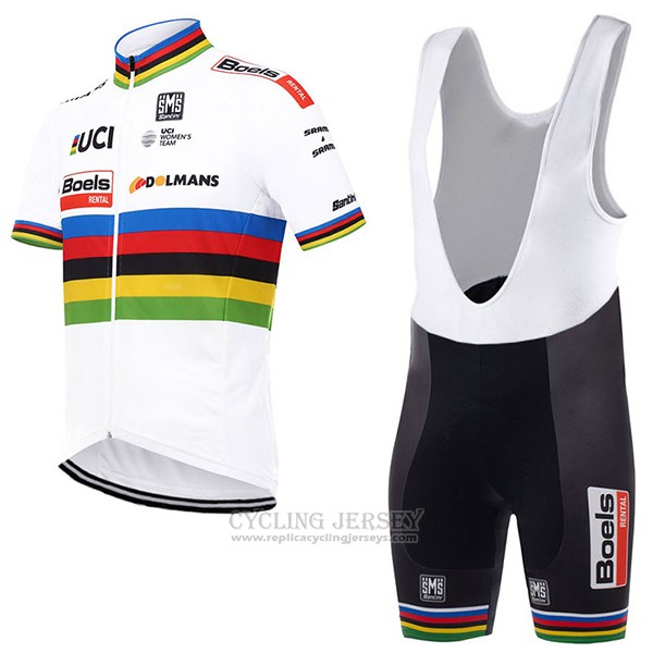 2017 Cycling Jersey UCI World Champion Boels Dolmans White Short Sleeve and Bib Short